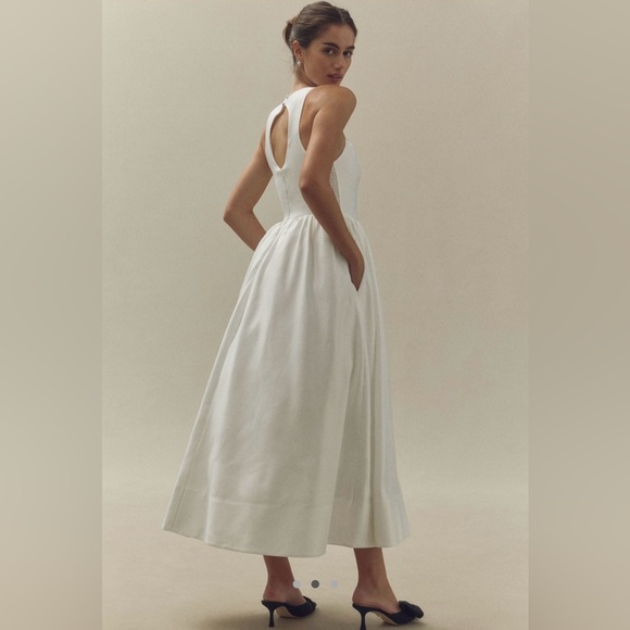 BHLDN High Neck Satin Duchess A-Line Midi Dress XS - Picture 2 of 6